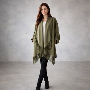 cinq à sept Olive Draped Fringe Jacket – Size 12 – Fully Lined